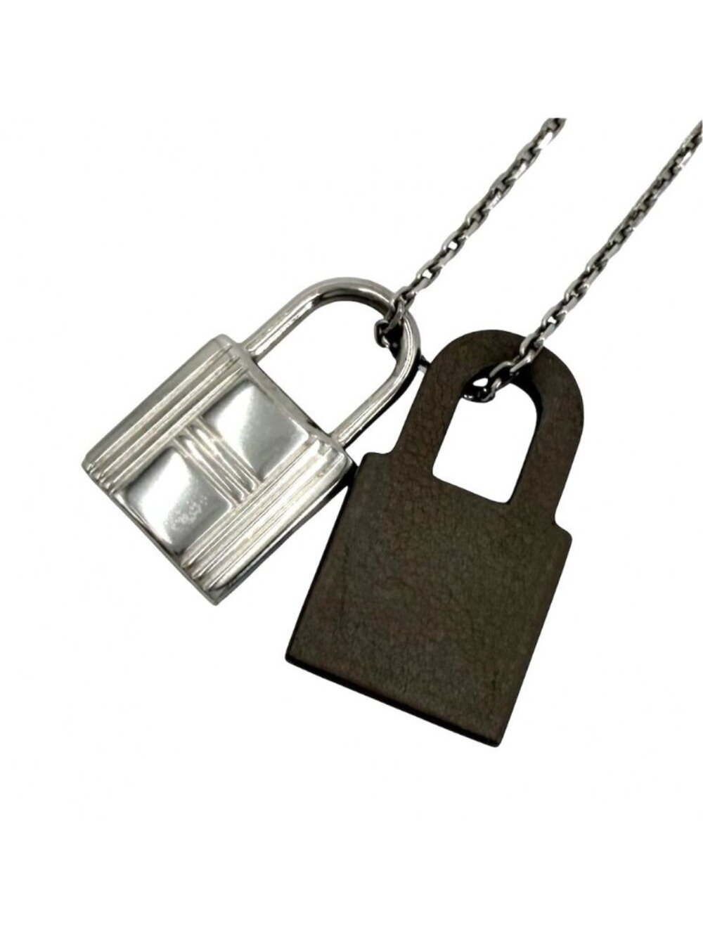 Hermes Necklace Au Kelly PM Cadena Star Leather Brown Silver